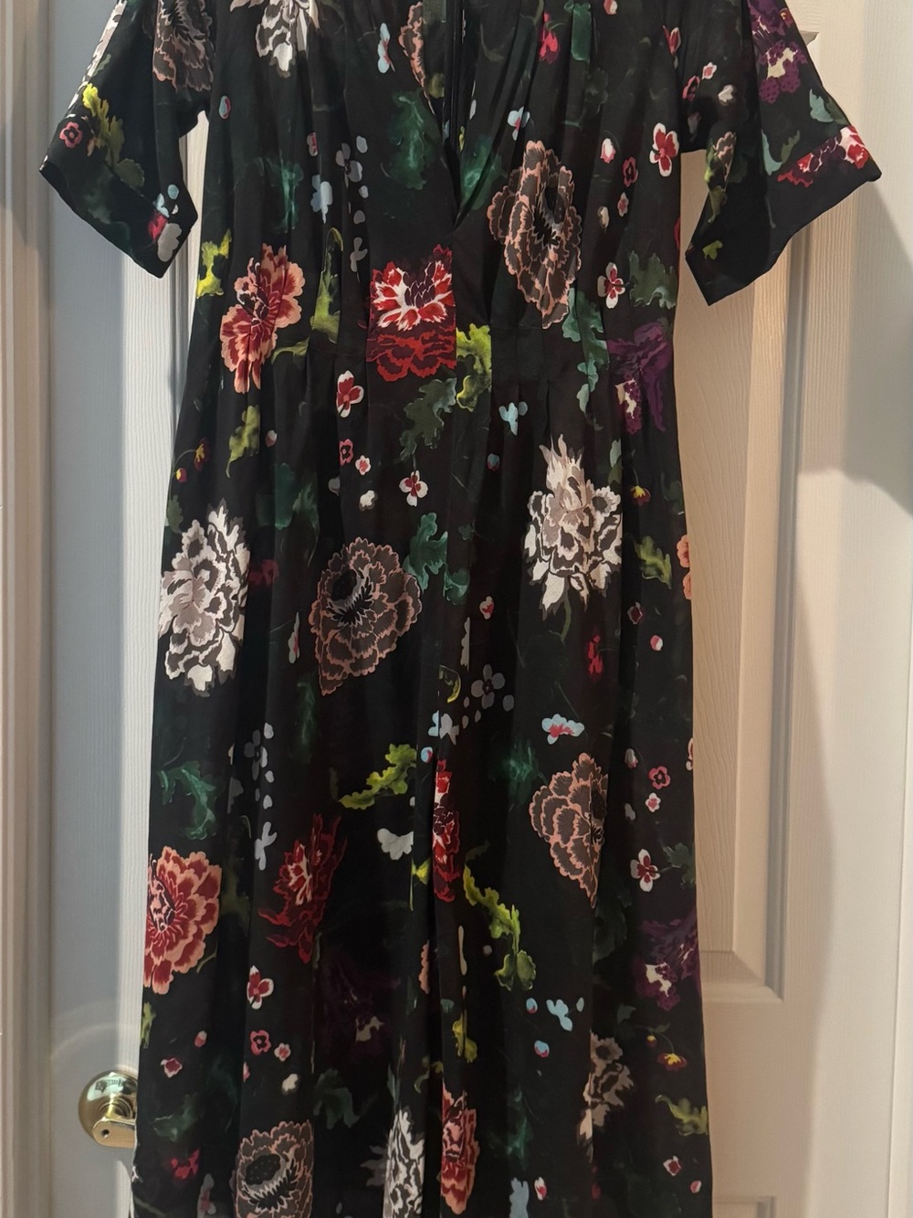 Adam Lippes Black Floral Short-Sleeve Dress